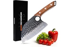 Matsato Mannaia da Cucina Professionale – Coltello in Acciaio Inossidabile con Manico Ergonomico in Legno di Faggio Carbonizzato, Lama Ultra-Affilata per Carne, Verdure e Osso