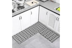 LXTOPN Kitchen Mat Set 2 Pieces, Washable Kitchen Floor Rugs Mats, Non-Slip Modern Kitchen runner Rugs Mats for Kitchen, Dining Room, Hallway, Entryway Mat Rug Set (Grey Line)