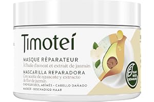 Timotei mascarilla reparadora para cabello dañado con aceite de aguacate y extracto de flor de Jazmín; con desenredantes de origen vegetal, 98% ingredientes de origen natural y sin siliconas, 300ml