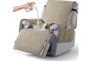 KinCam Funda Sillon Relax reclinable, Impermeable Funda para Sillón Relax con Bolsillo Laterales y Correas elásticas para Perros y Mascotas, Suave y Lavable Funda Sofa 1 Plaza Gris Pardo