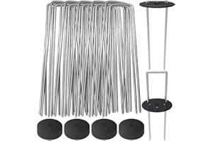 AAGUT 50 Pack Landscape Staples with Gasket Washer Caps, 6 Inch Vapor Barrier Stakes, Metal Garden Stakes Landscape Fabric Staples for Gardening Landscaping, Sod Fence Yard Lawn Ground Weed Mat Pins
