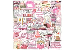 DIWSO 50 Pezzi di Adesivi Lettura Rosa, Skateboard, Computer, Bottiglie d'acqua, Smartphone, Auto, Skateboard, Casco, Chitarra, Adolescenti, Ragazzi, Ragazze, Adesivi, Impermeabile