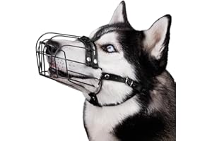 BRONZEDOG Dog Muzzle Adjustable Durable Metal Wire Basket for Large and Extra Large Dogs with Leather Straps Breathable, Drinkable, Training, Prevents Biting