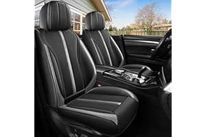 Menifomory Black and Gray Universal Leather Car Seat Cover Waterproof Seat Covers Auto Seat Covers for Cars Suv Truck (R-Black+Gray)