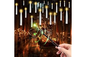 INDARUN Floating Candles with Wand Remote Control, Hanging Magic Led Candles with Flameless Flickering Warm Light, 16 cm LED Taper Candles for Party, Halloween, Christmas, Pack of 12
