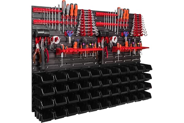 ITBNN600x4-U2020-NP6-S411 Étagère murale, 1152 x 780 mm, système de stockage avec supports à outils, boîtes empilables, de rangement, panneau mural extra solide, rayonnage extensible