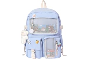 HORHEAR Sac à dos Kawaii pour L'école, Sac à dos Mignon avec Accessoires Kawaii, Broche et Pendentif,Animal en Peluche