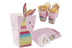 MengH-SHOP Cajas de Palomitas de Maíz de Sirena Palomitas Bolsa Contenedores de Caramelos de Cartón Caja de Pop Corn Box para Carnaval Película Suministro de Fiesta de Cumpleaños 24 Piezas