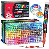 240 Colours Acrylic Paint Pens Set, Water-Based Acrylic Brush Markers, Brush Tip Paint Pens for Art, Crafts, Canvas, Rocks, W