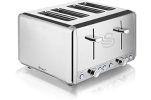 Swan ST14064N 4 Slice Toaster, Polished Stainless Steel, 1850 W