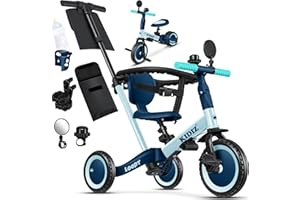 KIDIZ® 6in1 Laufrad Dreirad | Laufräder Lauffahrrad Kinderdreirad ab 1 Jahr bis 5 Jahre | Lauflernhilfe belastbar bis 25Kg | inkl. Lenkstange Sicherheitsbügel Sicherheitsgurt Klingel & Spiegel Blau