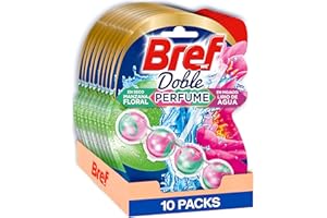 Bref Cesta Doble Perfume Manzana Floral y Lirio de Agua (pack de 10 unidades), limpia baño para un WC siempre limpio y fresco, con fórmula antical que elimina la suciedad