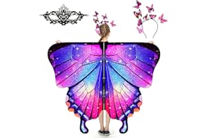 plainshe Butterfly Wings for Girls, Butterfly Costume for Halloween, Fairy Wing Kids, 3PCS Butterfly Cape Set