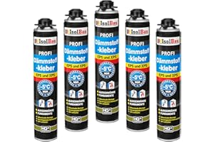 Isolbau B2 Dämmstoffkleber - 5 x 750 ml Perimeterkleber für EPS- & XPS-Platten - 1K PU-Klebeschaum für Fixieren und Isolieren