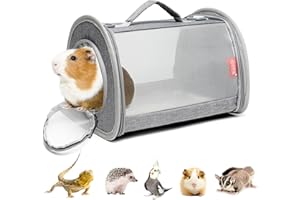 Ioview Guinea Pig Carrier Travel Small Animal Carrier Bag Lizard Bird Rabbit Carrier Cage Squirrel Breathable Bag Portable Travel Hamster Small Pet Hangbag (Small, gray)