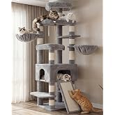 Heybly Cat Tree XXL 210 cm, Light Grey HCT063W | Tall Scratching Tower for Large Indoor Cats, Condo with 2 Baskets, Cave, Pla
