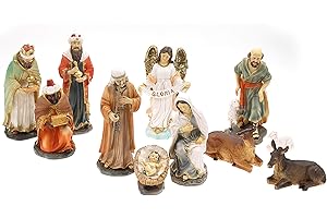 ELLUG Krippenfiguren Set 11tlg. heilige Familie, heilige DREI Könige, Engel & Hirte H.: 15cm