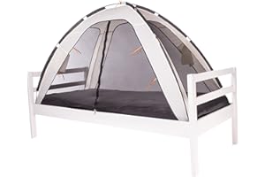 DERYAN Namiot do łóżka - 200 x 90 cm - kremowy - siatka na komary < 1 mm - chroni śpiące dziecko przed komarami i owadami - w zestawie torba do przenoszenia