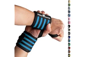 KINETIC EVOLUTION [1 Paar Sport Handgelenkbandagen für Damen und Herren, Wrist Wraps Handgelenkstütze, Handgelenkschoner, schont-unterstützt das Gelenk, Bodybuilding, Fitness (Hellblau Streifen)