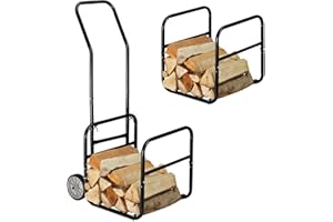 Relaxdays Wózek na Drewno Kominkowe i Opałowe - Regał ze Stali do 45 kg, Transport i Przechowywanie - Czarny