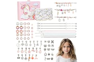 GENERICO Kit Unicorno Crea Braccialetti Bambina, Set Fai da Te con 68 Pezzi, Perline, Charms e Pendenti, Gioielli Creativi con Box e Pochette Regalo, Idea Regalo Perfetta per Bambine 6-12 Anni