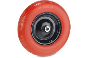 Relaxdays Skottkärrshjul PU 4.80 4.00-8, röd/svart | massivt gummidäck med stålfälg, punkteringssäkert, skottkärrsdäck