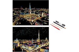 ‎SIYEAR SiYear Scratch Paper Rainbow Painting Sketch, City Series Night Scene,Scratch Painting Creative Gift,Scratchboard for Adult and Kids with 4 Tools