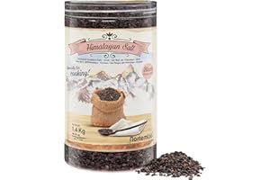 Nortembio Sal Negra del Himalaya 1,4 Kg. Gruesa (2-5 mm). Sabor a Huevo Frito. Kala Namak. Sal Gourmet para Condimentar. 100% Natural. Vegana. Sin Refinar Ni Conservantes. De Punjab Pakistán.
