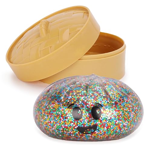 Toyland® Rainbow Glitter Squishy Bao Dumpling Sensory Fidget Toy with Plastic Steamer Box - Squeeze Toys for Kids - Ages 3+