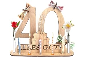 KEELYY Holz Schild Gästebuch 40 Geburtstag - Geburtstag Jubiläum für 40 Jahre Mann Frau - Gästebuch Geburtstag als Personalisierbares Geschenk - 40 Geburtstag Deko mit Ständer und Kerzenhalter