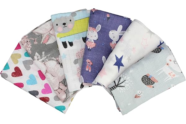 Clevere Kids Lot de 6 chiffons en gaze, imprimés, certifiés Oeko-TEX, double tissage, 70 x 80 cm, langes, conviennent aux filles