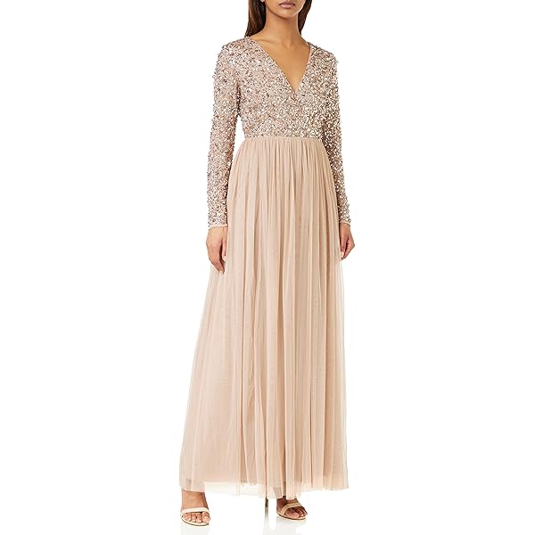 Maya Deluxe Vrouwen Midaxi Jurk Dames Mouwloze Pailletten Hoge Empire Taille Tule Versierd voor Bruiloft Gast Bal Bruidsmeisje, Moody Lila, 36