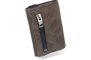 GUGGIARI Slim Wallet z Ochroną RFID - Smukły Portfel dla Mężczyzn ze Skóry PU, z Uchwytem na Pęk Kluczy, Etui na Karty Kredytowe, Brown, S