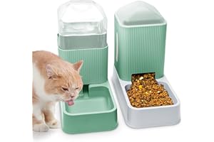 XINGCHENG-SPORT Automatic Cat Feeders Automatic Dog Feeder with Dog Water Bowl Dispenser 2 Pack Cat Feeder and Cat Water Dispenser in Set 1 Gallon for Small Medium Dog Puppy Kitten (green)
