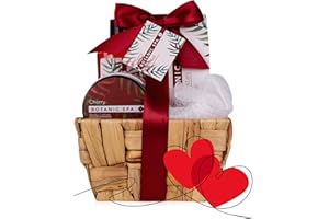 accentra zestaw upominkowy CHERRY SPA w koszu z trawy morskiej, zestaw do kąpieli i pod prysznic - 5-częściowy zestaw upominkowy w ozdobnym koszu z trawy morskiej