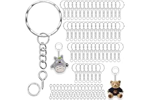 XIANGLONGY 150 Piezas Anillas llavero, Cadena llavero, Para Hacer llaveros, Adecuado Para la Fabricación de Joyas y Manualidades（50 anillos curvos, 50 llaveros pequeños con cadenas, 50 ojales para tornillos）