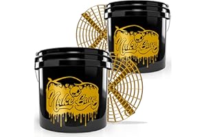 Nuke Guys Golden Bucket, Fallout – Used Look Edition – 2 cubos de lavado GritGuard de 13 litros y 2 cubos GritGuard en color dorado – Cubo de lavado de coches con colador de suciedad para el lavado