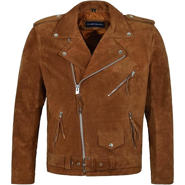 275 Plain Men's Brown Suede Classic Biker Style Italian Fitted