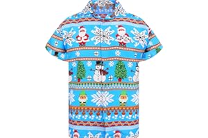 King Kameha Men Christmas Santa-Claus Office-Party Short-Sleeve Button-Down Shirts