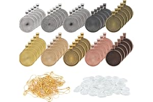 RVLZKCPG 50 Stück Anhänger Tablett Cabochon Rohlinge Rund Anhänger Lünette mit 25mm Glas Cabochons 10 Farben Cabochon Set für DIY Handwerk Halskette Schlüsselbund Medaillons