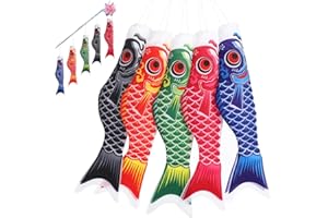 BESPORTBLE Koinobori Juego de 5 piezas para exteriores Koi Windsack en forma de carpa, 40 cm, decoración de jardín japonesa, streamer de viento Koi para Izakaya, hotel, escuela, sushi bar japonés
