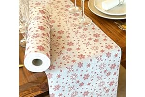 NATUARTE, Runner da tavola di Natale, Rotolo in Tessuto non tessuto da 25 metri x 30 centimetri, Decorazione Tavola Natale, Decorazione Natale, Runner natale, Colore Bianco e Rosso
