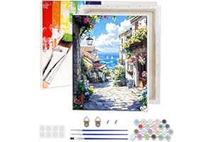 AIRDEA Città Costiera Dipingere con i Numeri Adulti, Strade Paint by Numbers con Vernici e Pennelli, Kit di Pittura Acrilica Fai-da-Te per Adulti Principianti Decora la casa 30x40 cm (Incorniciato)