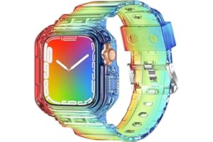 XYF Compatible for Crystal Clear Apple Watch Bands, 45mm 44mm 42mm 41mm 40mm 38mm Bumper Case for Men Women Jelly Sport Case Band for iWatch Ultra 2/1 Series 9 8 7 SE/6 5 4 3 2 1