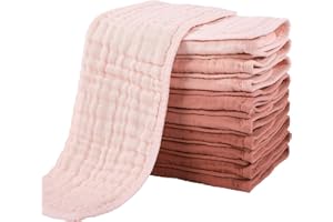 Yoofoss Lange bébé en Mousseline de Coton Langes Super Doux Absorbant avec 6 Couches 27x50 cm Carrés de Mousseline pour Peaux Sensibles Lot de 10 pour Nouveaux-nés Gradient Rose