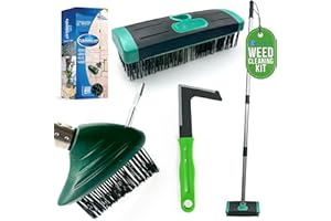 TDBS THE DUSTPAN AND BRUSH STORE Ultimate Garden Weed Brush Set & Patio Cleaner Includes Metal Wire Broom, Angled Moss Brush with Built In Scraper Tool & Free Handheld Weed Remover Tool, Ideal for Driveway, Garden & Patio Cleaning