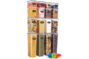YASHE 16 Piezas Recipientes Herméticos para Alimentos, Botes Cocina, Plástico Sin BPA, con Tapas, para Almacenar Cereales, Pasta, Harina y Azúca