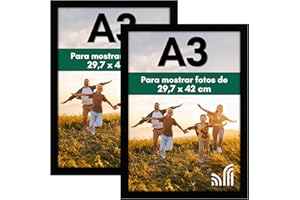 Americanflat A3 Marco de Fotos - MDF Madera de Color Negro con Cristal Irrompible y Accesorios para Colgar - Marco Fotos Pared con Visualización Horizontal o Vertical - Juego de 2 Unidades