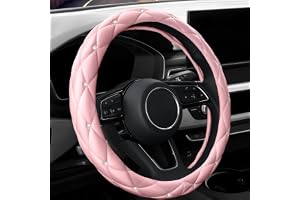 YOGURTCK Söt diamantläder ljusrosa rattskydd med bling bling bling kristallstrass, universellt 45 cm för kvinnor flickor, bil