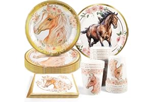 CANCJ 50 Teile Pferd Partygeschirr Set,Pferd Geburtstag Deko Party Geschirr mit Papier Teller Becher Servietten für 10 Gäste Party Kindergeburtstag Pferd Partyzubehör Dekoration Set Junge Mädchen